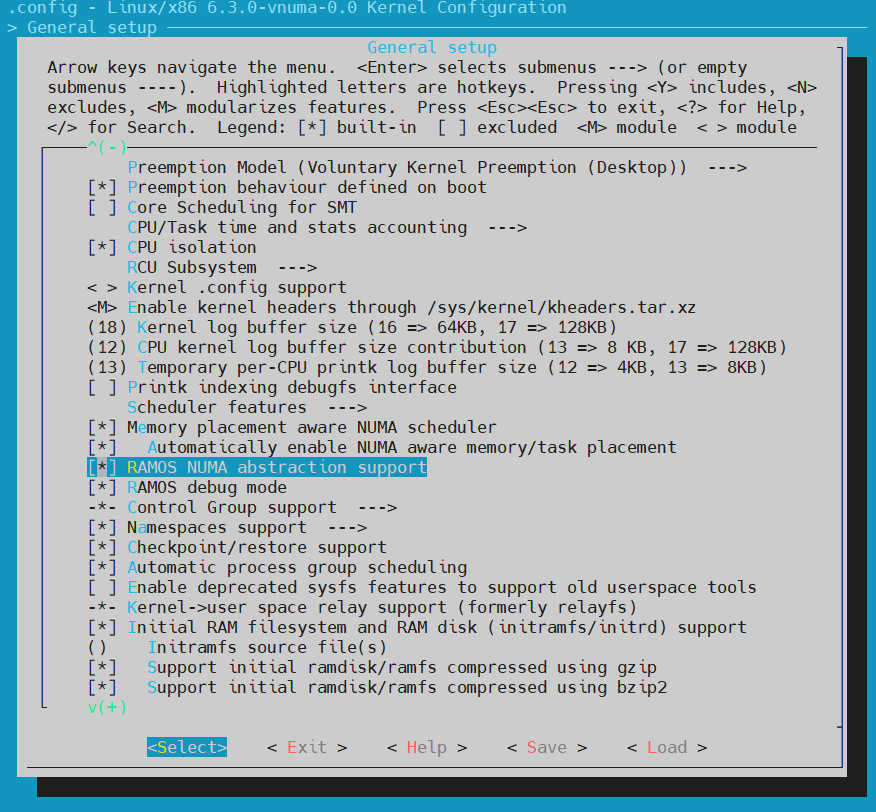 RAMOS kernel menuconfig example